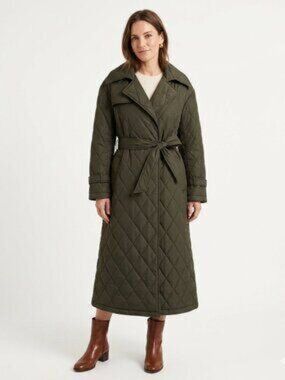 REBECCA MINKOFF Forrest Green Quilted Wrap Maxi Coat NWT Large